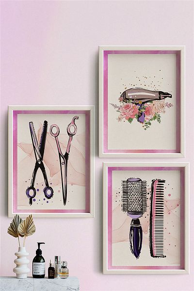 ÖZCANLAR ÇERÇEVE Κομμωτήριο Beauty Center με πλαίσιο Πίνακες περιποίησης μακιγιάζ Μοντέρνα διακόσμηση Διακόσμηση σπιτιού Τριπλό πλαίσιο