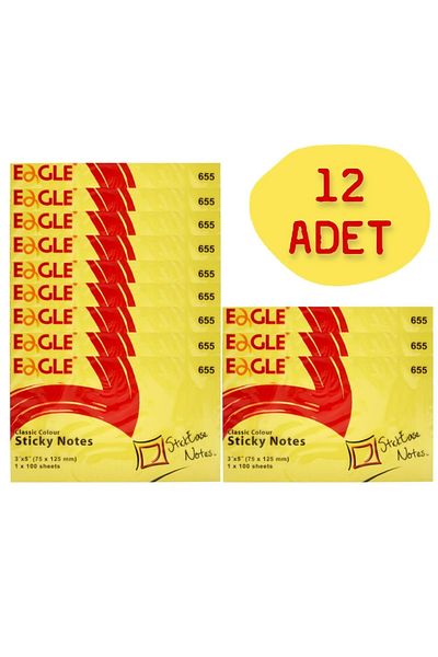Eagle 75x125 Mm Classic Color Adhesive Note Paper 100 Sheets Yellow (655) 12 Pieces