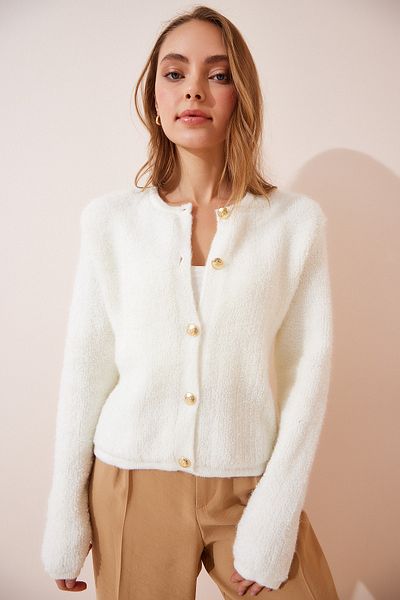 Happiness İstanbul Strickjacke - Ecru - Regular Fit