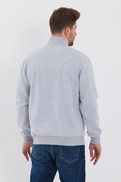 mmetalic Ανδρική γκρι ζακέτα με βαμβακερό γιακά με φερμουάρ και πλαϊνές τσέπες