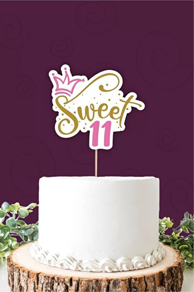 neşeli günlerim Γλυκό 11 Ροζ-χρυσό Στολίδι Τούρτας *χοντρό χαρτί