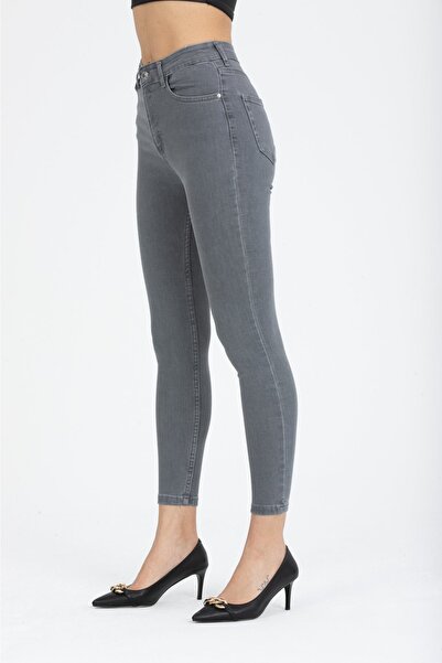 Livik Blugi skinny gri Talia care nu se decolorează, pantaloni confortabili din denim, picior slab