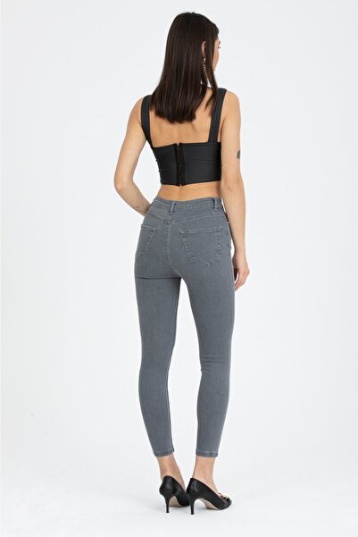 Livik Blugi skinny gri Talia care nu se decolorează, pantaloni confortabili din denim, picior slab