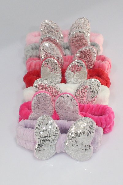 Toyaş Butterfly Plush Bandana Makeup Spa Hair Band Sequined Fuchsia