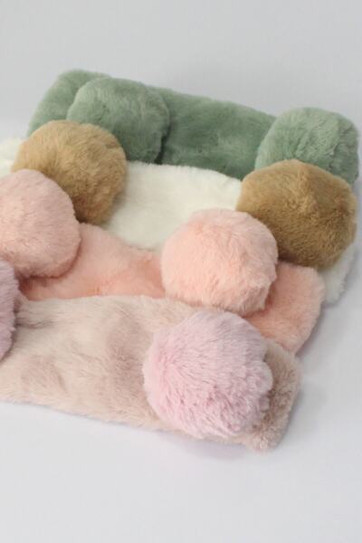 Toyaş Pom Pom Plush Bandana Makeup Spa Hair Band White