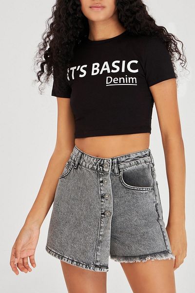 its basic Women's Smoked Color Front Buttoned Jean Shorts Skirt