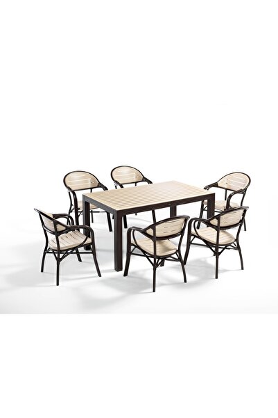 Novussi Bamboo 6 Sandalyeli Bahçe Masa Takımı(Kahve-Cappuccino)