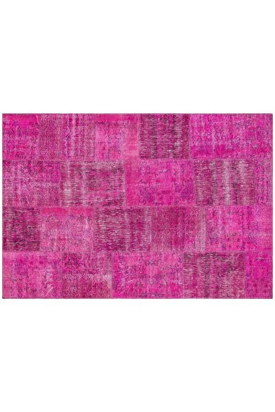 Allmode El Dokuma Yün'lü Türk Patchwork Halı Fuşya Plc Ölçü;165x240cm 3.96m2
