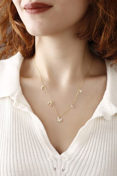 Lia Berto Altın Kaplama Kelebekli Şans 925 Ayar Gümüş Kolye