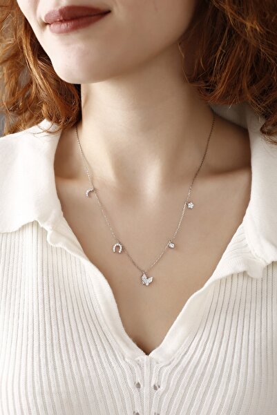 Lia Berto Zirkon Taşlı Kelebekli Şans 925 Ayar Gümüş Kolye