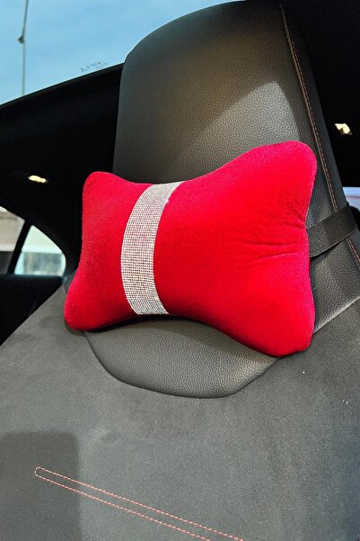 TASARIM ARABAM ATİKE ELİF AKIN وسادة سيارة مخملية فضية مستقيمة باللون الأحمر