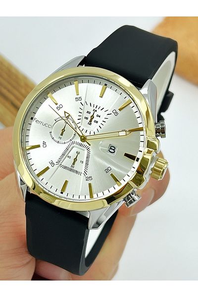 Ferrucci 3 Atm Waterproof Black Color Silicone Cord Men's Wrist Watch with Calendar