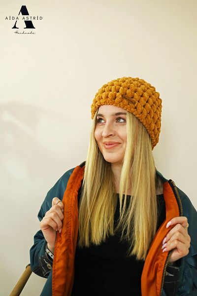 AidaAstrid Puffy Beanie Winter Hand Knitted Hat Brown Ski&Snowboard Balaclava