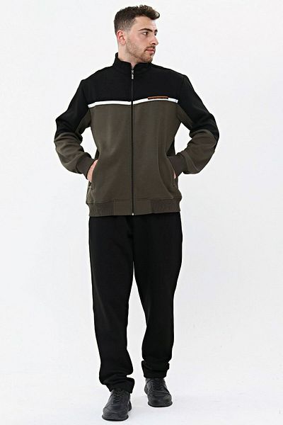 Marco Ferry Khaki Men's 3 Thread Rose Gold Half Turtleneck Winter Plus Size Tracksuit Set Edy5206h