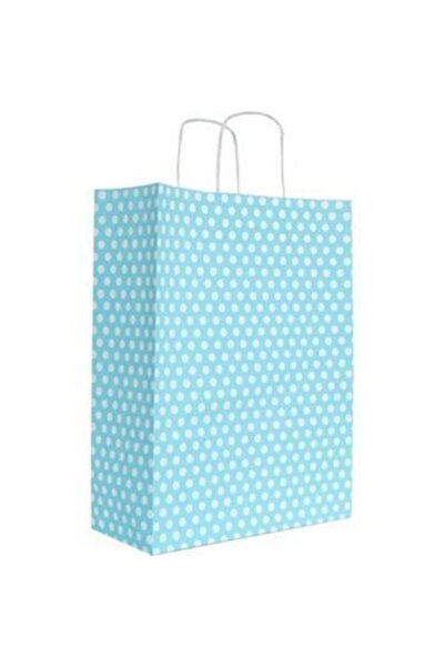 GİZPAK Kraft Burgu Saplı Çanta 25x31x12 Mavi Puantiye 25 Adet