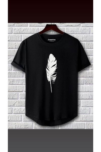 Josette Μπλουζάκι Unisex με εμπριμέ μαύρο φτερό Oversize