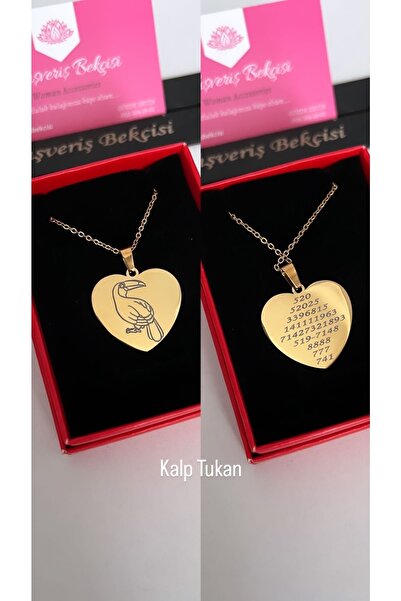 Alışveriş Bekçisi Tukan Kuşu Ve Sayı Sekanslı Kalp Plaka Kolye