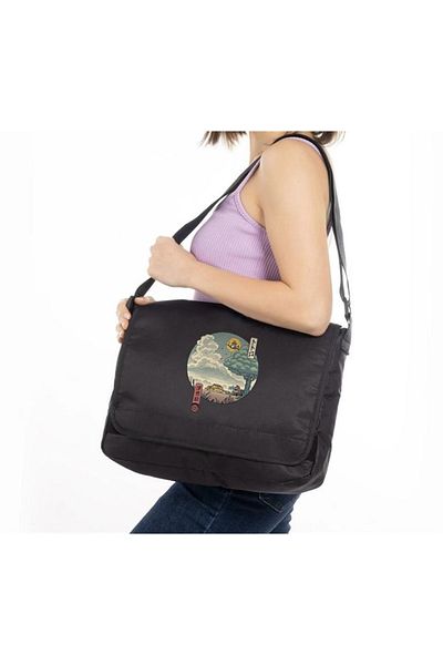 Touz Geantă neagră unisex cu imprimeu Ukiyo-E pentru vecinul LAGOM FASHION