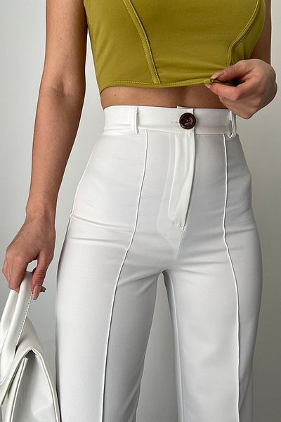 Trn JNS Bella Pantaloni largi de damă, albi, cu talie înaltă, cu picioare largi Palazzo