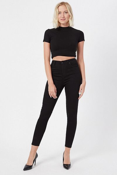 Trn JNS Blugi Super Skinny cu talie înaltă, negri