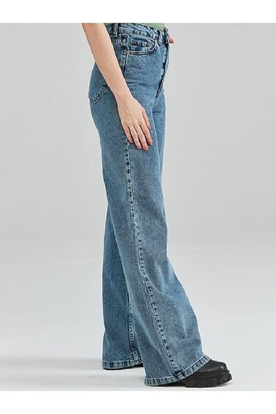 Trn JNS Toate Blue Loose Lycra Blugi de damă cu talie super înaltă Pantaloni Palazzo Blugi din denim