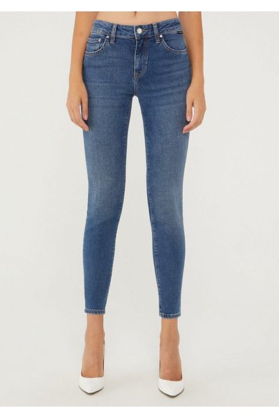 Trn JNS Blugi skinny din lycra, albaștri, cu talie înaltă, până la gleznă