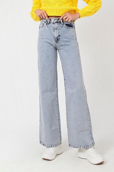 Trn JNS Ακολουθήστε 90's Snow Wash Blue Lycra Super ψηλόμεσο φαρδύ τζιν παντελόνι Palazzo