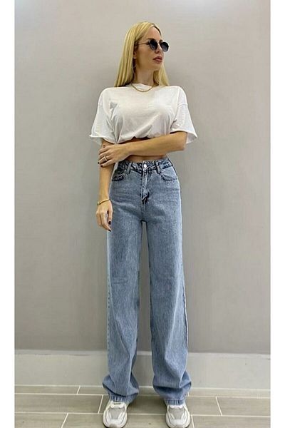 Trn JNS Lycra largi de damă Blugi de denim cu talie super înaltă de femei Pantaloni Palazzo