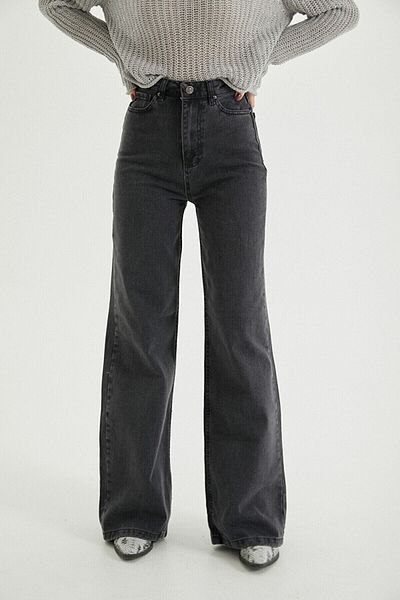 Trn JNS Φουμέ Power Lycra Σούπερ Ψηλή Μέση Χαλαρό Jeans Palazzo Παντελόνι
