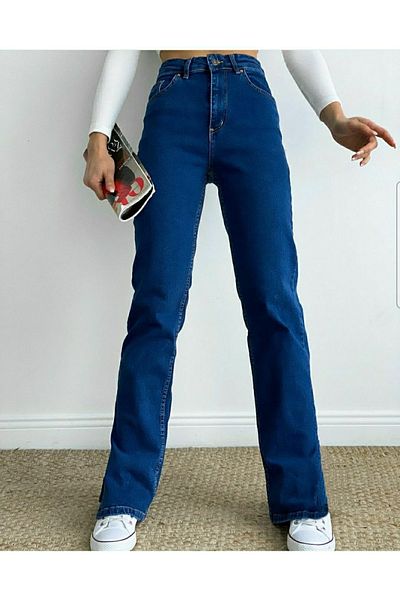 Trn JNS Allow Super High Waist A.c.a.i.p S.o.l.m.a.z Blugi largi albaștri Pantaloni Palazzo