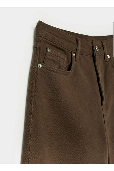 Trn JNS Καφέ Lycra Super High Waist Loose Jeans Palazzo Παντελόνι. (super High) Φαρδύ πόδι