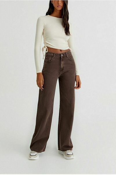 Trn JNS Σούπερ Ψηλόμεσο Καφέ Lycra Palazzo Jeans - Φαρδύ πόδι