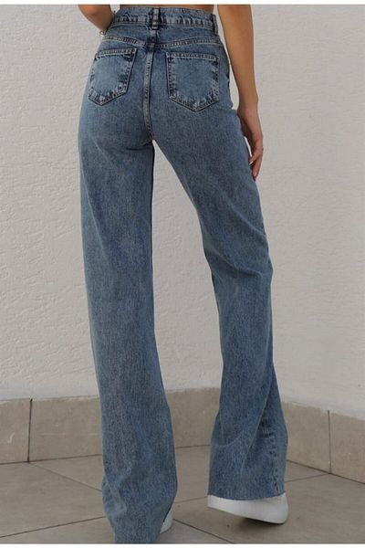Trn JNS Blugi din denim cu talie super înaltă pentru femei din anii '90 Clara Lycra Pantaloni Palazzo