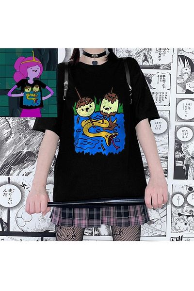 Touz Grandükkan Princess Bubblegum εμπριμέ μαύρο μπλουζάκι Unisex Oversize