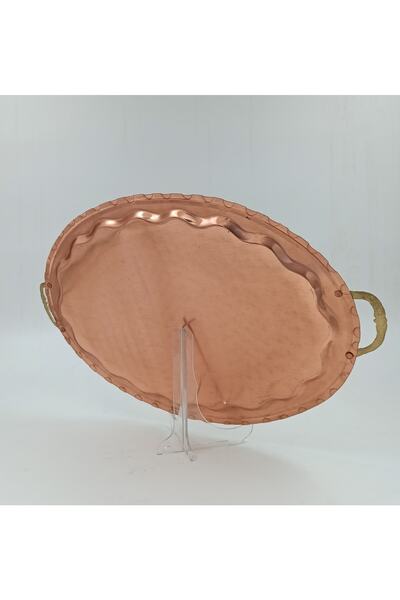 KAYSERİ BAKIRCILIK Copper Tray, Oval, Erzincan Embroidered Large White for 6 Persons