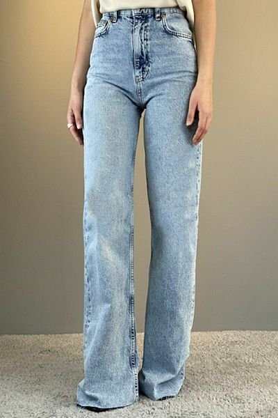 Trn JNS - Ice Snow Lycra Blugi largi cu talie super inalta Pantaloni Palazzo. (Super High) Picior lat