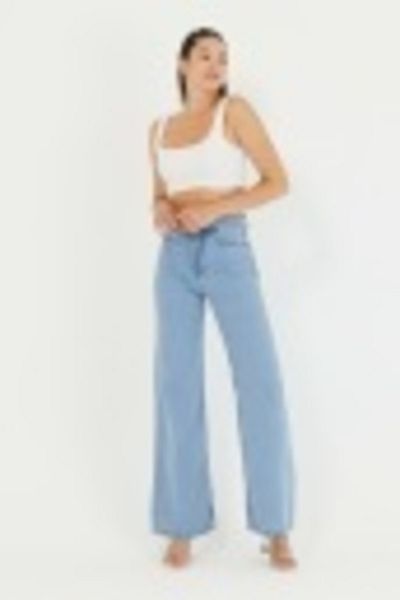 Trn JNS Ice Blue Power Lycra Blugi largi cu talie super înaltă Pantaloni Palazzo