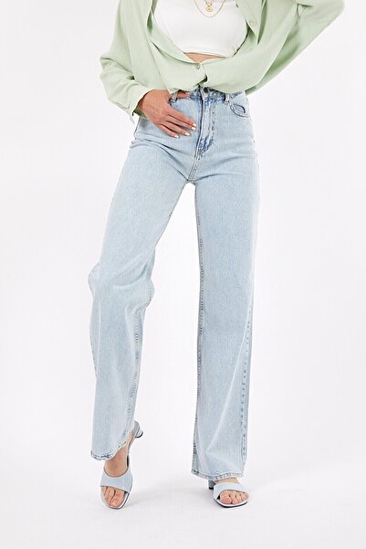 Trn JNS Women's Ice Snow Loose Lycra Women's Blue Super High Waist Loose Leg Denim Jeans Palazzo Pants