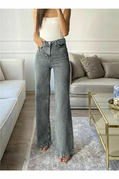 Trn JNS Smoked Power Lycra Super High Waist Loose Jeans Palazzo Παντελόνι