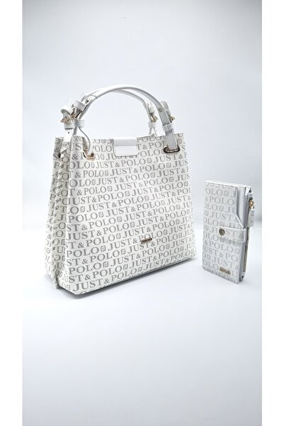Just Polo حقيبة كتف نسائية مضفرة باللون الأبيض مكونة من 5 أقسام ومحفظة