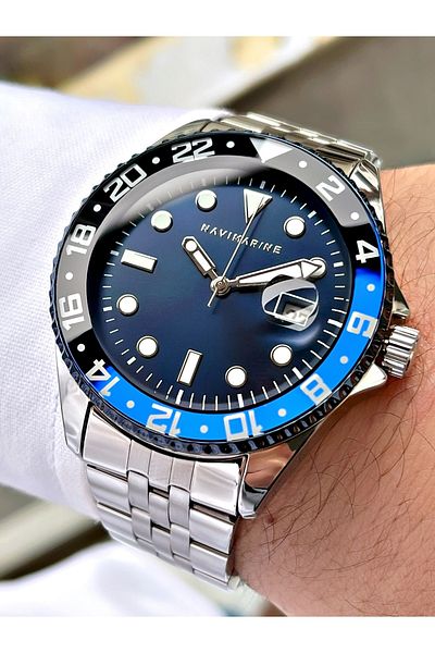 Navimarine Silver Color Steel Strap Men's Wristwatch Bracelet Gift