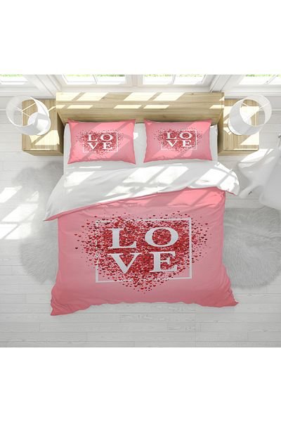 Erays Home Set de lenjerie de pat cu model de inimă de dragoste 3D imprimat digital pentru cuplu de Ziua Îndrăgostiților