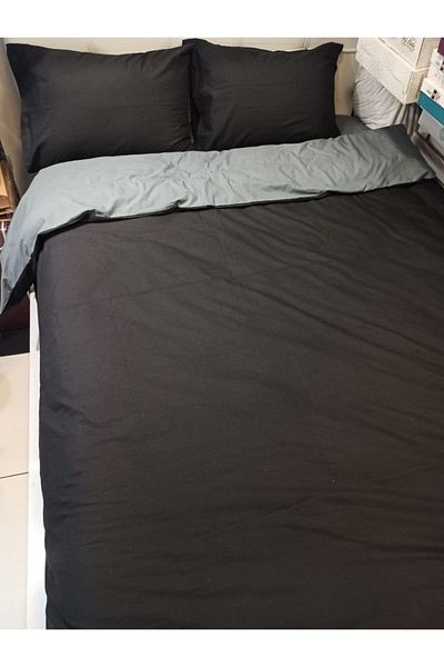 ŞENER HOME Σετ Παπλωματοθήκη Διπλής Όψης Ελαστικό Σεντόνι Διπλής Όψης - Γκρι, Μαύρο