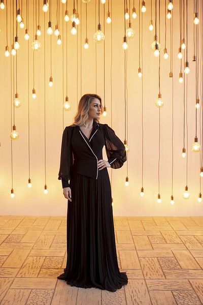 SpringStore Fusta neagră plisată șifon rochie de seară lungă