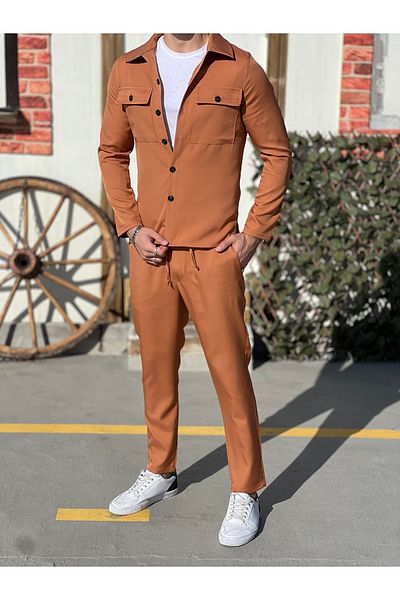 HBT Men's Tan Bottom Top Set Model Combination (Shirt + Jogger Pants)