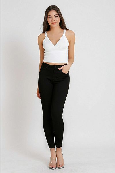 Trn JNS Pantaloni negri cu talie înaltă Mikita, skinny, skinny, fără decolorare