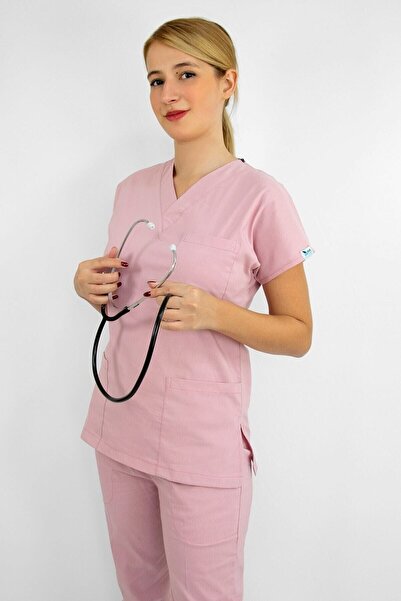 Nur Medikal Giyim Top din lycra deschis în pudră