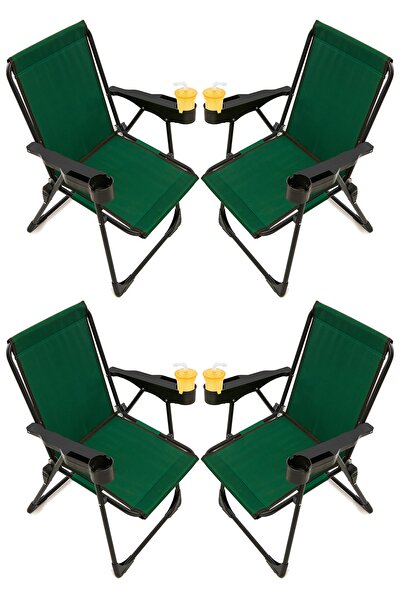 moniev Silva 4 Adet Kamp Sandalyesi Bardaklıklı Lüks Piknik Sandalye Yeşil