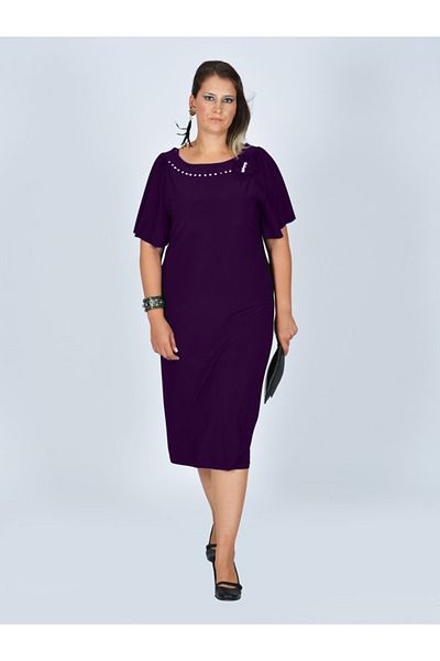 Nidya Moda Women's Plum Plus Size Jewelled Flower Accessory Evening Dress 4026m