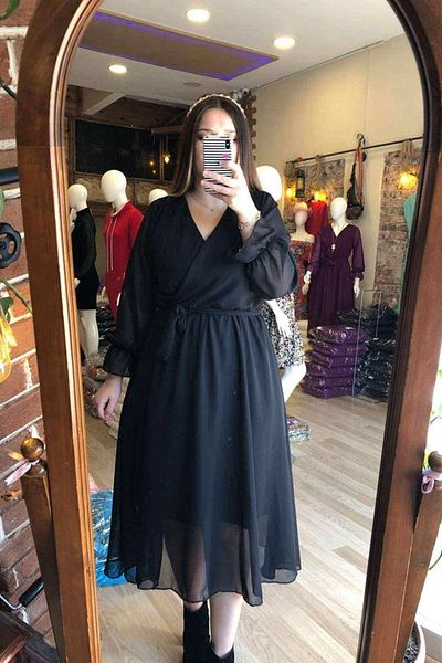 MACFLY Double Breasted Neck Chiffon Dress
